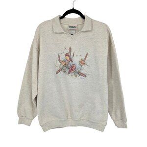 Vintage Northern Reflections Bird Graphic Polo Sweatshirt Nature Cottage Size XL